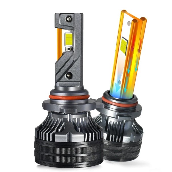 Conjunto 2 pcs de lâmpadas LED automóvel 9012 HIR2 170 W 12 V Montagem de chips em ambas as faces e dissipador de alumínio com aletas Luz branca 6000 K Para automóveis 1
