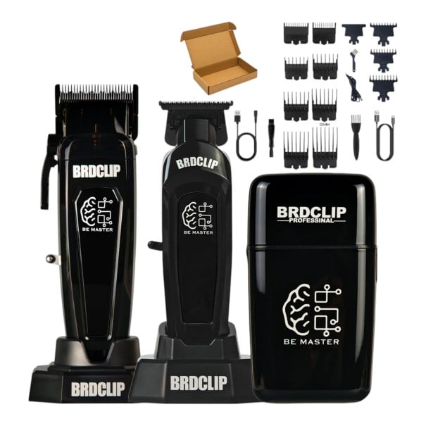 Conjunto 3 em 1 Máquina de Cabelo Aparador de Barba e Detalhes e Máquina de Barbeamento com Base de Carregamento 2000 mAh 8 Pentes Preto 1