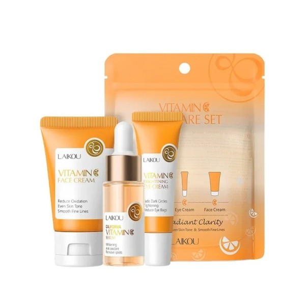Conjunto 3 pcs Cuidados de pele com vitamina C Creme hidratante Sérum Creme branqueador Iluminação da pele Clareamento da pigmentação Rejuvenescimento 1