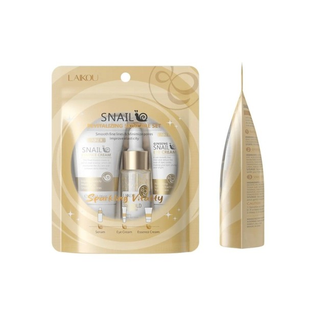 Conjunto 3 pcs de Cuidados de Pele de Caracol Sérum Dourado 24k Creme para os Olhos com Ginseng Creme com Essência de Caracol Conjunto Revitalizante Anti-envelhecimento e Rugas 1