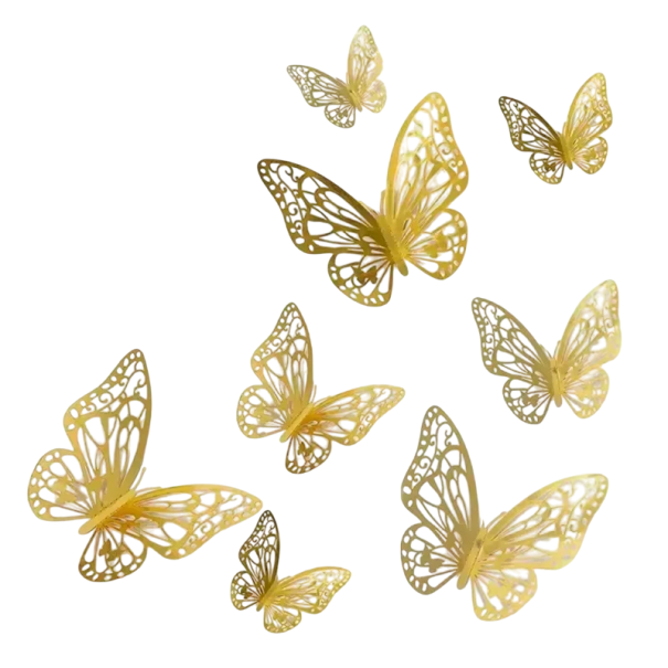 Conjunto 48 pcs 3D autocolantes de parede Borboletas Decoração de interiores Sala de estar Quarto Quarto de crianças Decoração de parede DIY Borboletas coloridas dourado