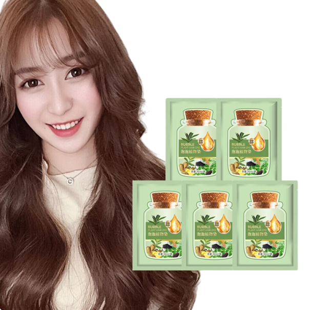 Conjunto 5 pcs Champô de coloração natural à base de plantas para cabelo 5 minutos Cobertura de cabelos brancos Nutrição Regeneração Composição suave Extratos vegetais Sem irritação café