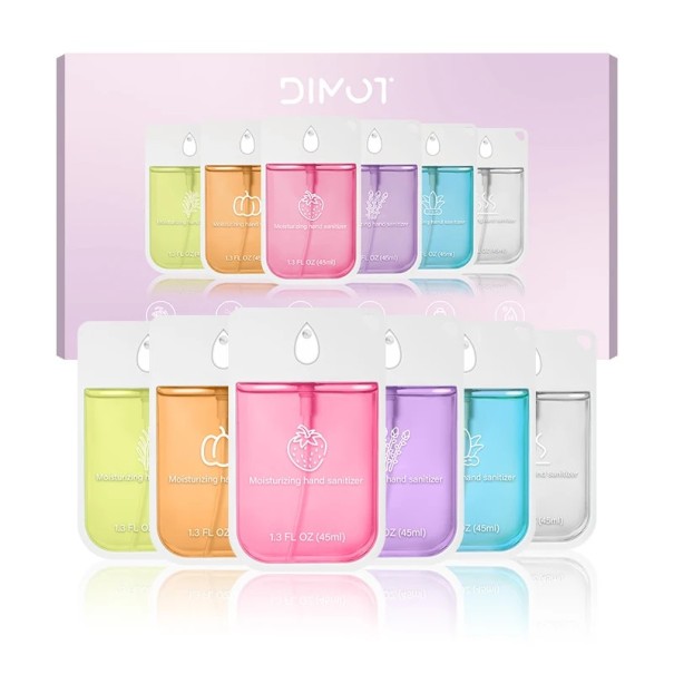 Conjunto 6 pcs desinfetantes para as mãos DIMUT spray de viagem sem álcool 6x 45 ml névoa sem enxaguar Caixa roxa para crianças e adultos 1