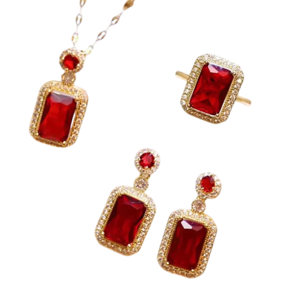 Conjunto Apaixonado Colar Brincos Anel Liga de Zinco Conjunto de Joias Femininas Elegante Combinação Versátil 1