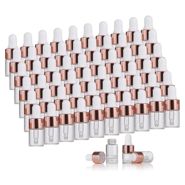Conjunto de 10 frascos de vidro de 3 ml com conta-gotas Tampa na cor rosa dourado Pequenas embalagens para óleos, sérum, perfume ou extrato 1