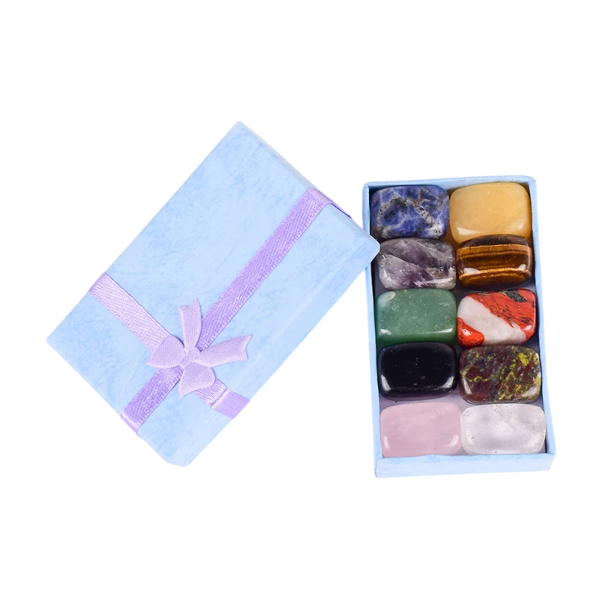 Conjunto de 10 minerais naturais polidos Pedras decorativas para interiores Caixa de presente Pedras 8–13 g Decoração natural 1