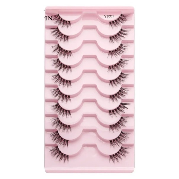 Conjunto de 10 pares de pestanas artificiais Pestanas artificiais meia Conjunto para extensão de pestanas Pestanas autocolantes com aparência natural 1