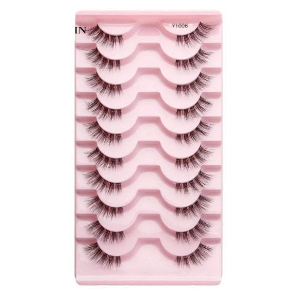 Conjunto de 10 pares de pestanas artificiais Pestanas artificiais meia Conjunto para extensão de pestanas Pestanas autocolantes com aparência natural 6