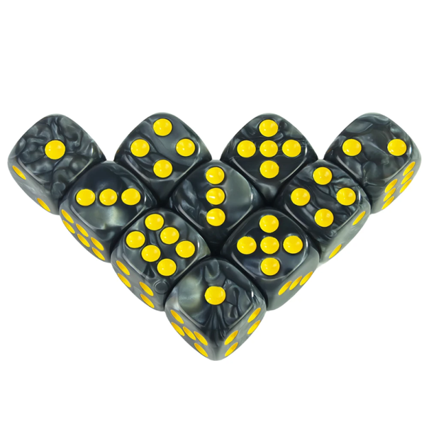 Conjunto de 10 pcs de dados acrílicos de 16mm com efeito mármore para jogos de tabuleiro RPG DND Dados clássicos de seis faces preto