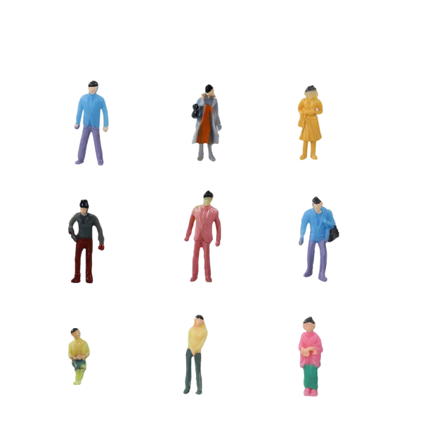 Conjunto de 100 figuras plásticas 1:100 Altura 14–19 mm Figuras mini pintadas Homens e mulheres Várias poses para diorama 1