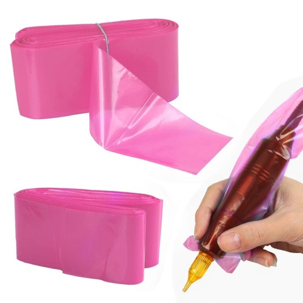 Conjunto de 100 unidades de capas de proteção descartáveis para cabos de máquinas de tatuagem 5 × 80 cm Coberturas higiénicas em polietileno Proteção contra contaminação rosa