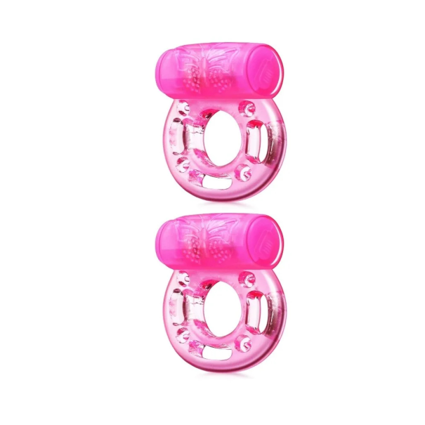 Conjunto de 2 anéis de constrição vibratórios em silicone com textura suave, patrona vibratória de 30min, design flexível 4,6x3,5 cm, embalagem discreta 1