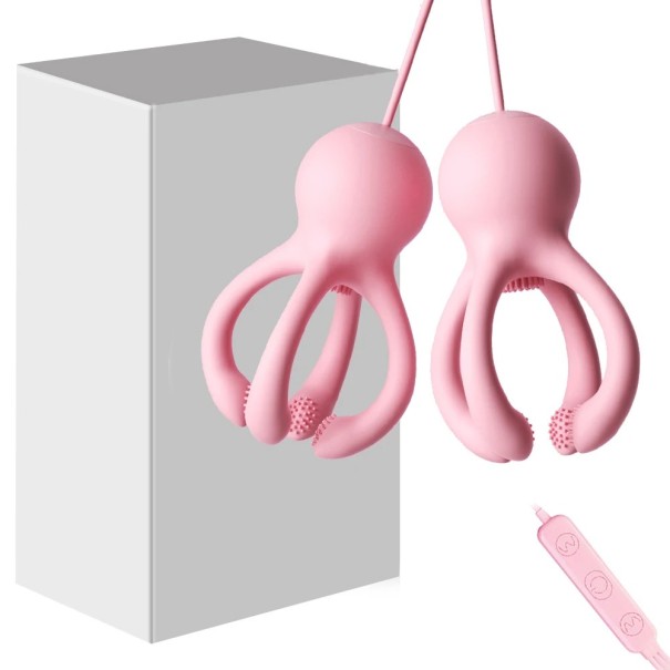 Conjunto de 2 brinquedos de massagem vibratórios em silicone com 20 modos de vibração para mamilos ou ponta do pénis, carregamento USB, embalagem 1