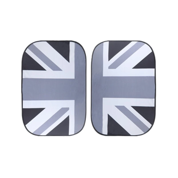 Conjunto de 2 capas de sol para janelas de tecto Mini Cooper 50x70 cm Bandeira Britânica Protecção UV Isolamento Térmico Instalação Fácil cinzento