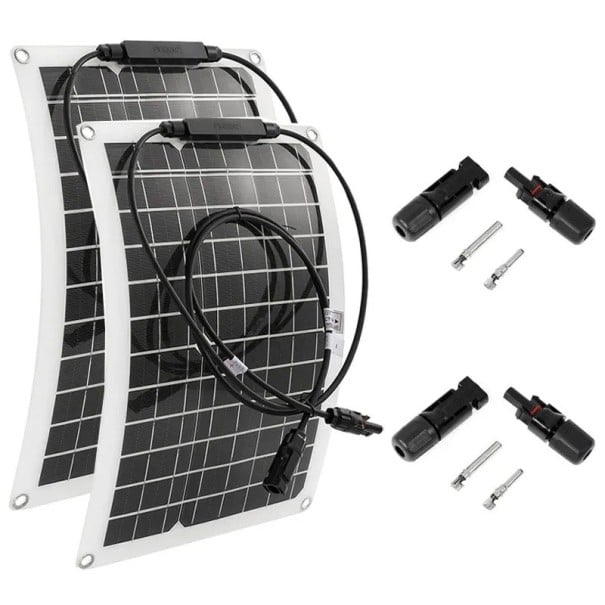Conjunto de 2 painéis solares flexíveis 30W–600W 12V 38x28 cm Carregador de baterias USB duplo com controlador 10A–100A Powerbank para carro barco 1