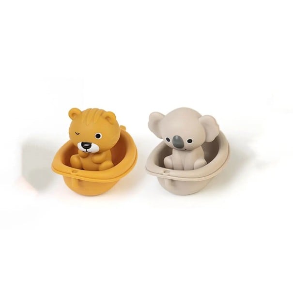 Conjunto de 2 pcs de animais de borracha em barquinhos Brinquedo de água para crianças Animais flutuantes Seleção aleatória de motivos Brinquedos 1
