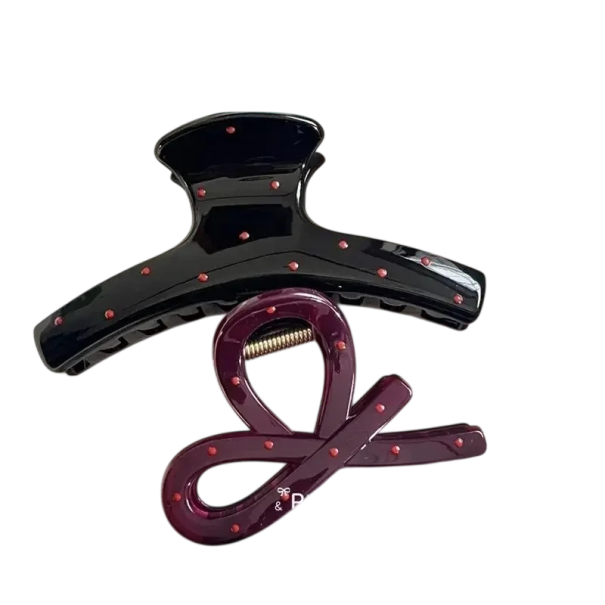 Conjunto de 2 pcs de clipes decorativos para cabelo com padrão de bolinhas, clipe arqueado e laço, fixação firme, acessório estiloso 1