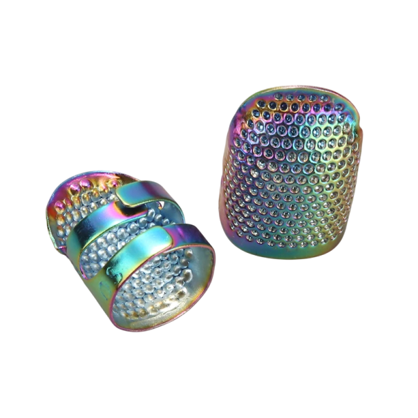 Conjunto de 2 pcs de dedais ajustáveis vintage para costura manual Anéis metálicos Proteção para os dedos Manga antiderrapante Agulha Acessório de costura 2,5x1,7 cm multicolor