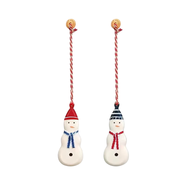 Conjunto de 2 pcs de enfeites de Natal em forma de bonecos de neve Decorações suspensas em metal pintadas à mão Ornamentos tradicionais de inverno 1