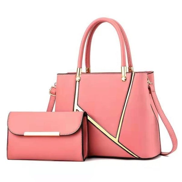 Conjunto de 2 peças de mala de couro para senhora M1702 rosa