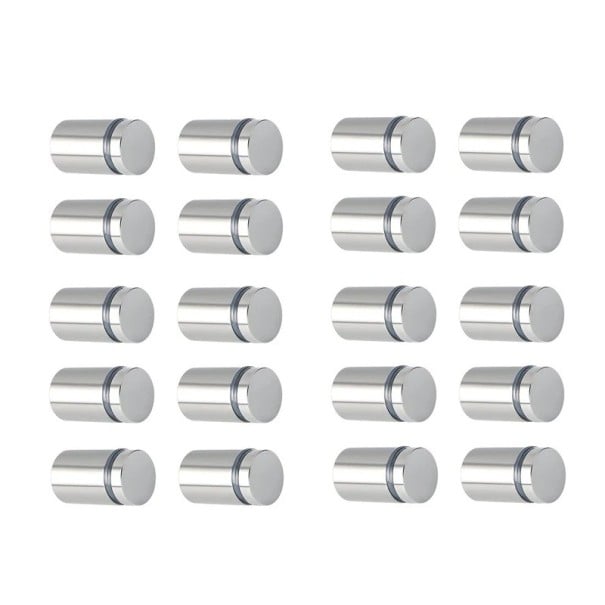 Conjunto de 20 unidades de parafusos espaçadores 12x20 mm em aço inoxidável suportes de montagem prateados para fixação de vidro, placas e painéis 1