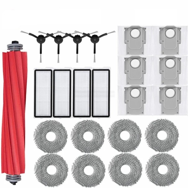 Conjunto de 23 pcs de acessórios para aspirador robot HEPA filtros panos de esfregar escovas laterais sacos de pó peças de silicone e borracha preto