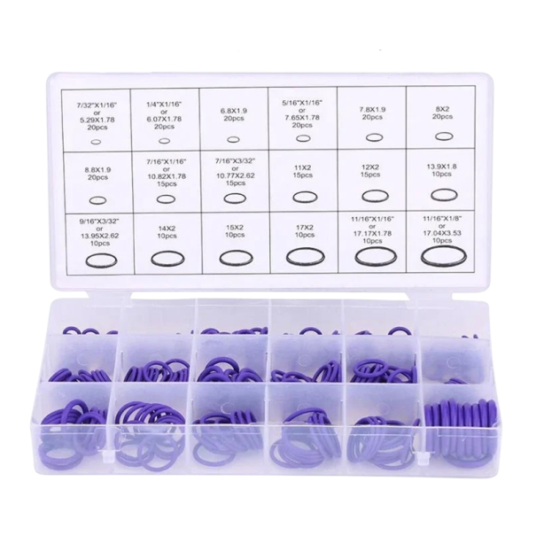 Conjunto de 270 pcs de O-rings para refrigerantes R134a e R12, HNBR, cor roxa, para reparações de sistemas de ar condicionado automóvel 1