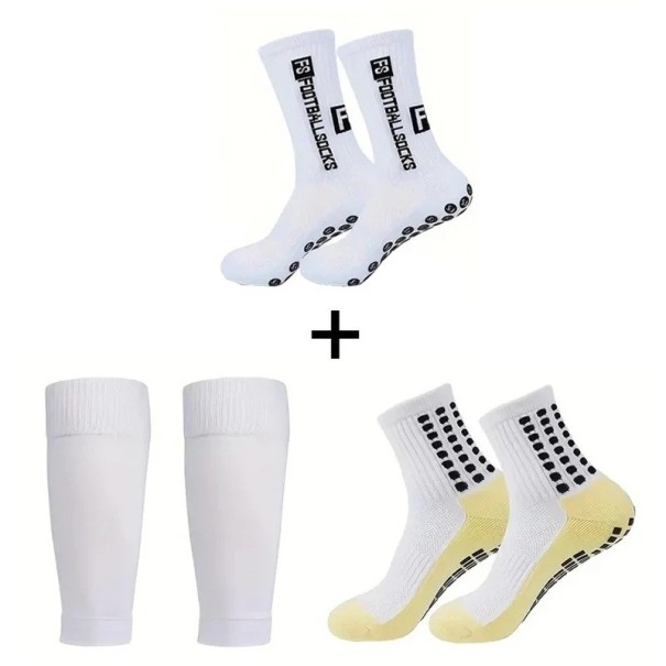 Conjunto de 3 pares de meias de futebol e mangas EUR 39-45 antiderrapantes unissexo desportivas para as canelas branco
