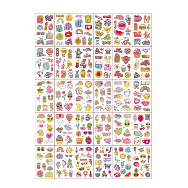 Conjunto de 30 unidades de tatuagens temporárias 5,7 x 9,7 cm motivos coloridos comida fruta gelados bebidas diversão de verão para crianças 1