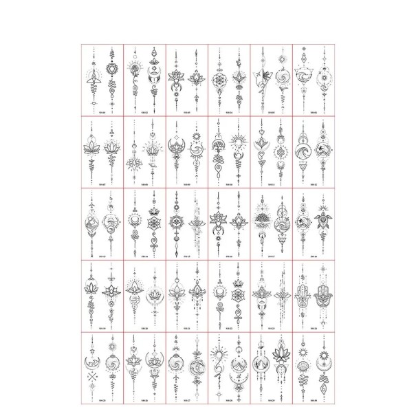 Conjunto de 30 unidades de tatuagens temporárias 5,7 x 9,7 cm Padrões ornamentais e florais em preto e branco para uma decoração elegante da pele 1