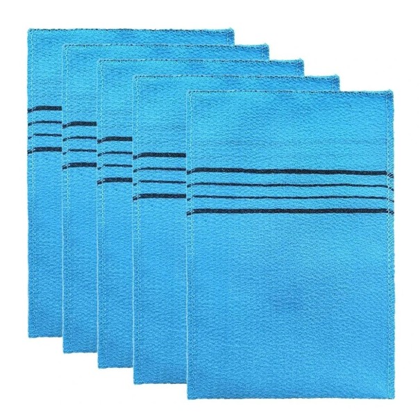 Conjunto de 5 esponjas esfoliantes 14 x 18,5 cm Luvas de banho coreanas e italianas Esfoliação suave do corpo Poliéster algodão Limpeza profunda da pele azul