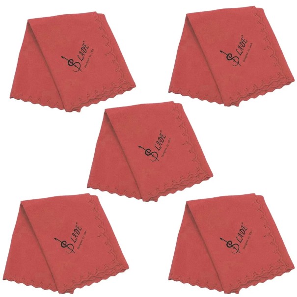 Conjunto de 5 panos de limpeza 34 x 34 cm para saxofone clarinete trompete flauta pícolo oboé Tecido de algodão com alta absorção Acessório universal vermelho