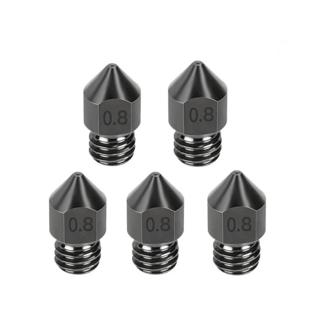 Conjunto de 5 pcs de bicos de aço temperado 0,8 mm M6 para filamento 1,75 mm Impressão rápida de grandes peças Bicos de substituição robustos para impressão 3D 1