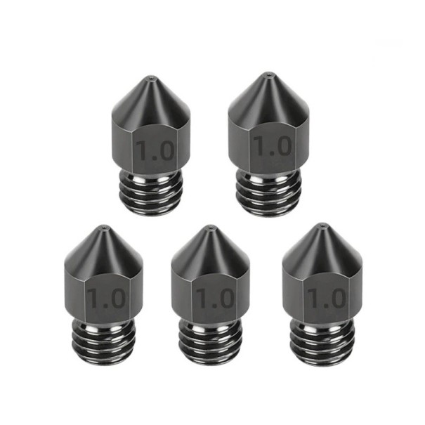 Conjunto de 5 unidades de bicos de aço temperado 1,0 mm M6 para filamento 1,75 mm Impressão 3D extra rápida de grandes objetos Bicos de substituição 1