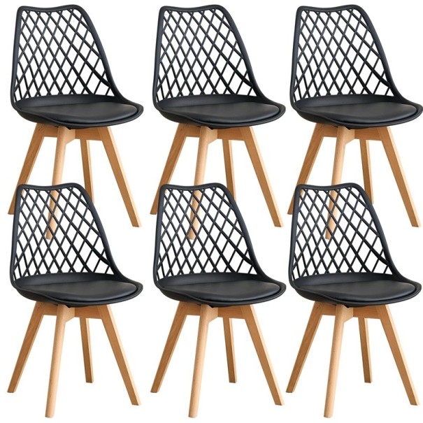 Conjunto de 6 cadeiras de jantar com encosto em grelha e assento estofado 82 x 55 x 48 cm Plástico madeira e pele sintética Para a cozinha preto