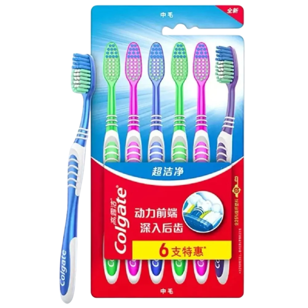 Conjunto de 6 escovas de dentes para homens e mulheres Cerdas suaves e médias Uso familiar e de viagem Limpeza dos dentes e da parte posterior da boca 18,5x2,8cm 1