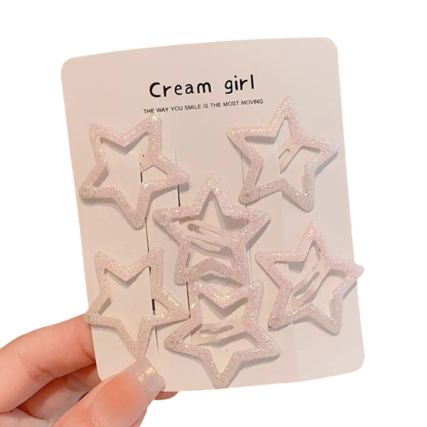 Conjunto de 6 ganchos para cabelo em forma de estrela Ganchos metálicos estilosos Acessórios adoráveis para crianças Ganchos de cabelo para meninas Ganchos de estrela coloridos rosa claro
