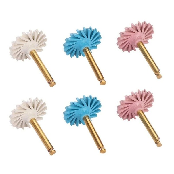 Conjunto de 6 polidores dentários de borracha para resinas compostas Discos RA diamantados ferramentas flexíveis espirais 21 x 14 mm dourado