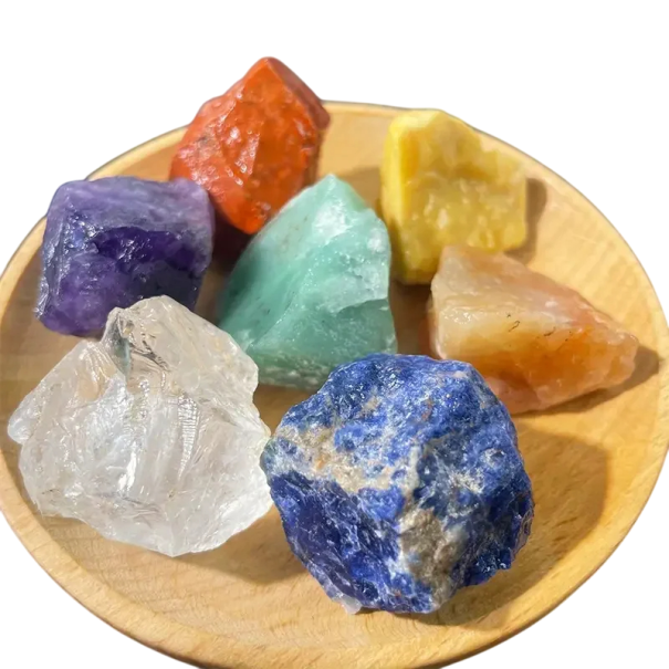 Conjunto de 7 pedras naturais brutas 20–30 mm Pedras de Chakra Ametista Pedra do Sol Aventurina Lápis Jaspis Vermelho Cristais Curativos 1