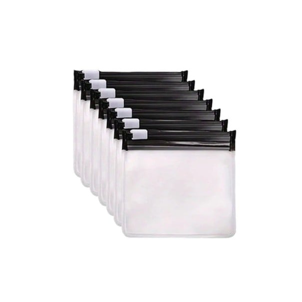 Conjunto de 7 sacos para medicamentos 7,5 x 7,5 cm Sacos zip transparentes Sacos reutilizáveis Organizador de viagem Embalagem plástica para medicamentos preto