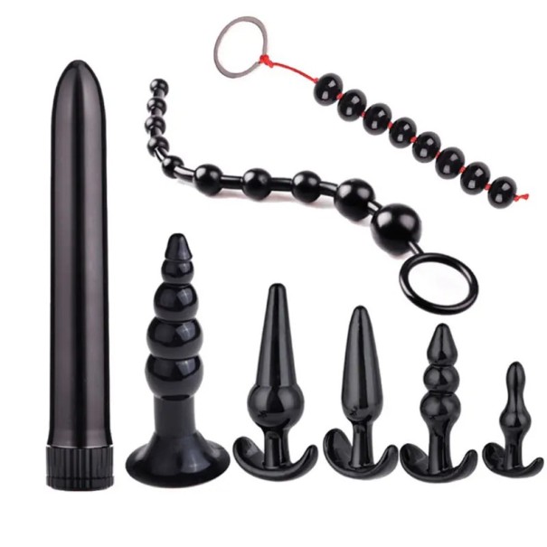 Conjunto de 8 peças de brinquedos eróticos vibrador, plugs anais, bolas anais de silicone para ele e para ela, embalagem discreta 1