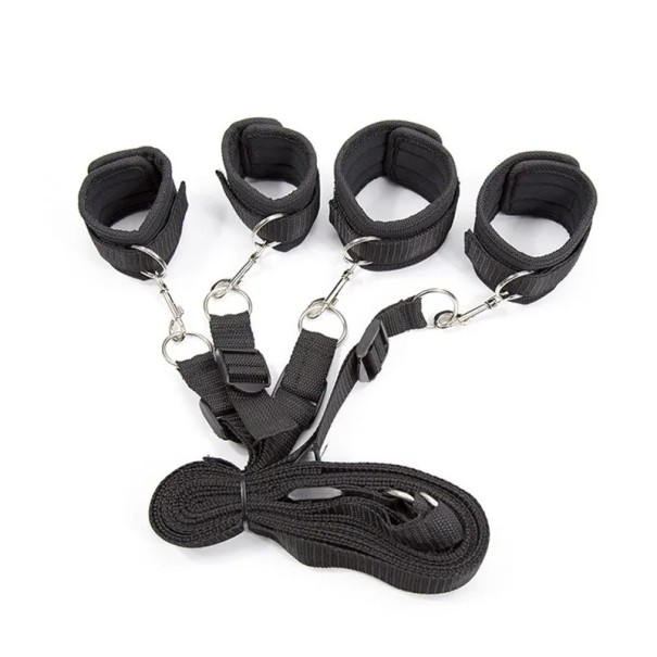 Conjunto de algemas e correias para jogos BDSM de atar à cama, tamanho ajustável, embalagem discreta para conforto e privacidade preto