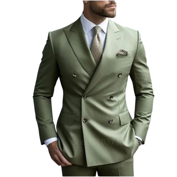 Conjunto de algodón y lana para hombres Conjunto elegante de chaqueta y pantalones para hombres Conjunto formal de un solo color con bolsillos y botones Traje estiloso en varios colores verde M
