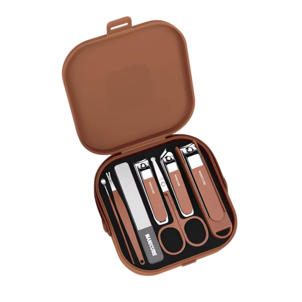 Conjunto de alicates de unhas de manicure 7 pcs Tesouras para unhas e cutículas Lima Cortador Ferramentas para cuidados de unhas das mãos e pés 11 x 11 x 3 cm castanho