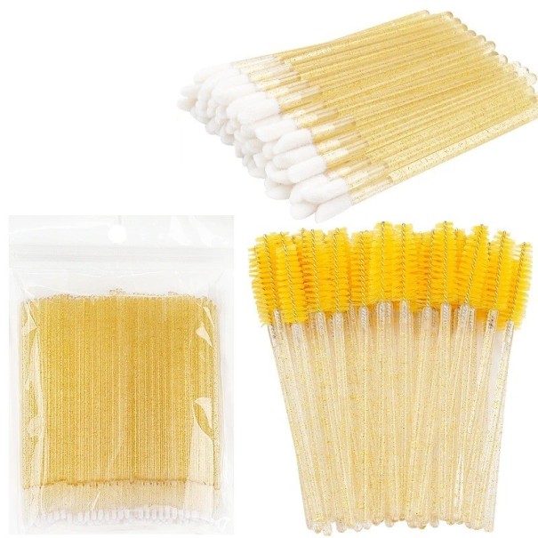 Conjunto de aplicadores de pestanas Conjunto de escovas brilhantes para a aplicação de pestanas falsas Pincéis especiais para alongamento de pestanas 200 pcs amarelo
