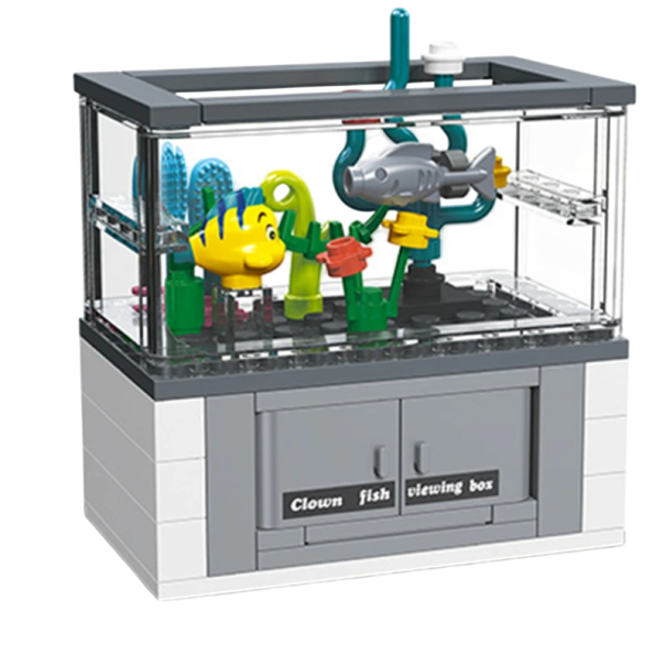 Conjunto de aquário com peixes 63 pcs 8,5 x 5,6 x 8,2 cm Mini modelo 3D de aquário Conjunto criativo Decoração para amantes do mundo subaquático e colecionadores 1