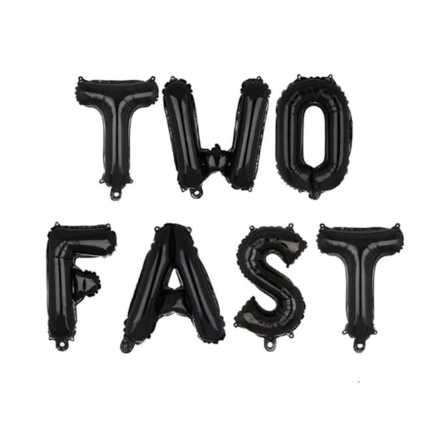 Conjunto de balões de folha Two Fast 40,6 cm Balões com mensagem de aniversário tema de corrida Decoração para a festa de aniversário de dois anos 1