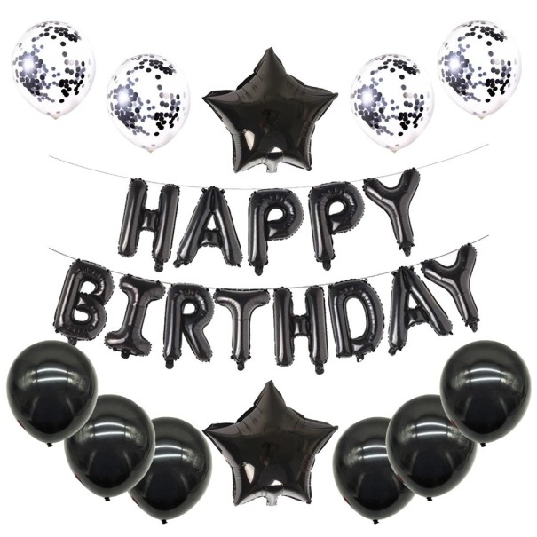 Conjunto de Balões HAPPY BIRTHDAY 13 pcs balões pretos e balões transparentes com confetes balões decorativos em folha decoração de aniversário 1