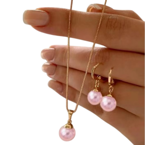 Conjunto de boda de perlas Collar y aretes Joyería elegante para mujeres Set de moda romántico como regalo para mujeres rosa