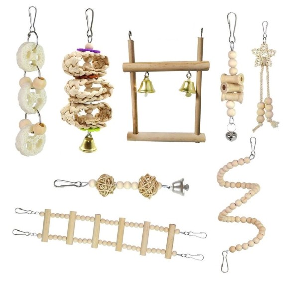 Conjunto de brinquedos pendurados para aves 8 pcs 1